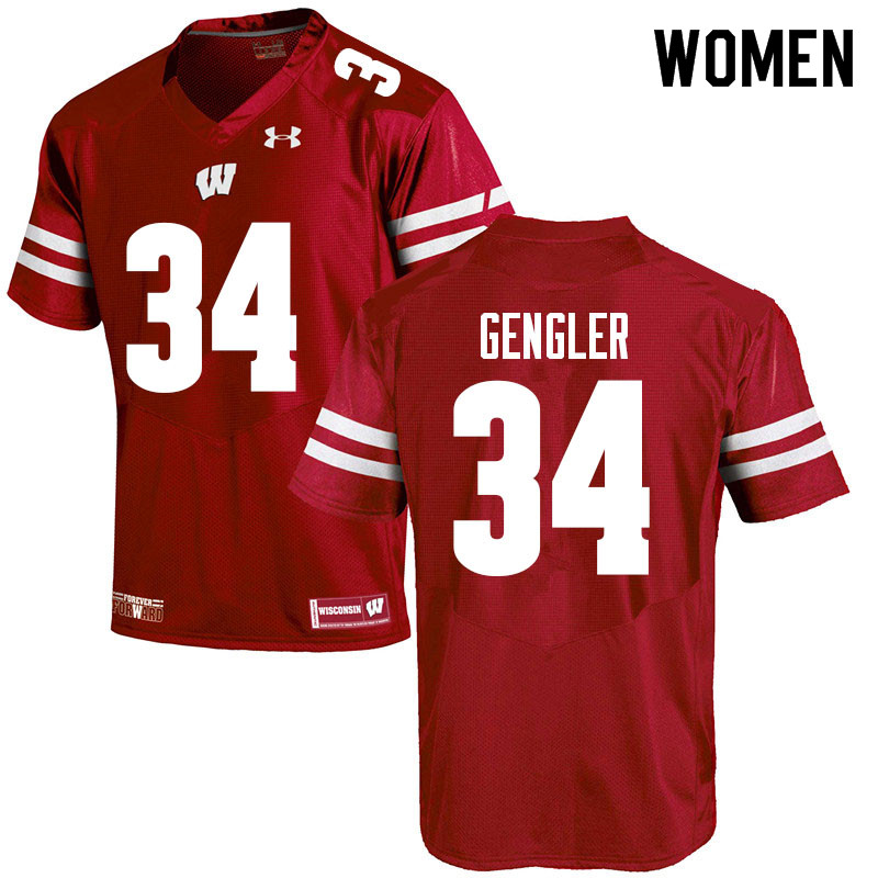 Women #34 Ross Gengler Wisconsin Badgers College Football Jerseys Sale-Red - Click Image to Close